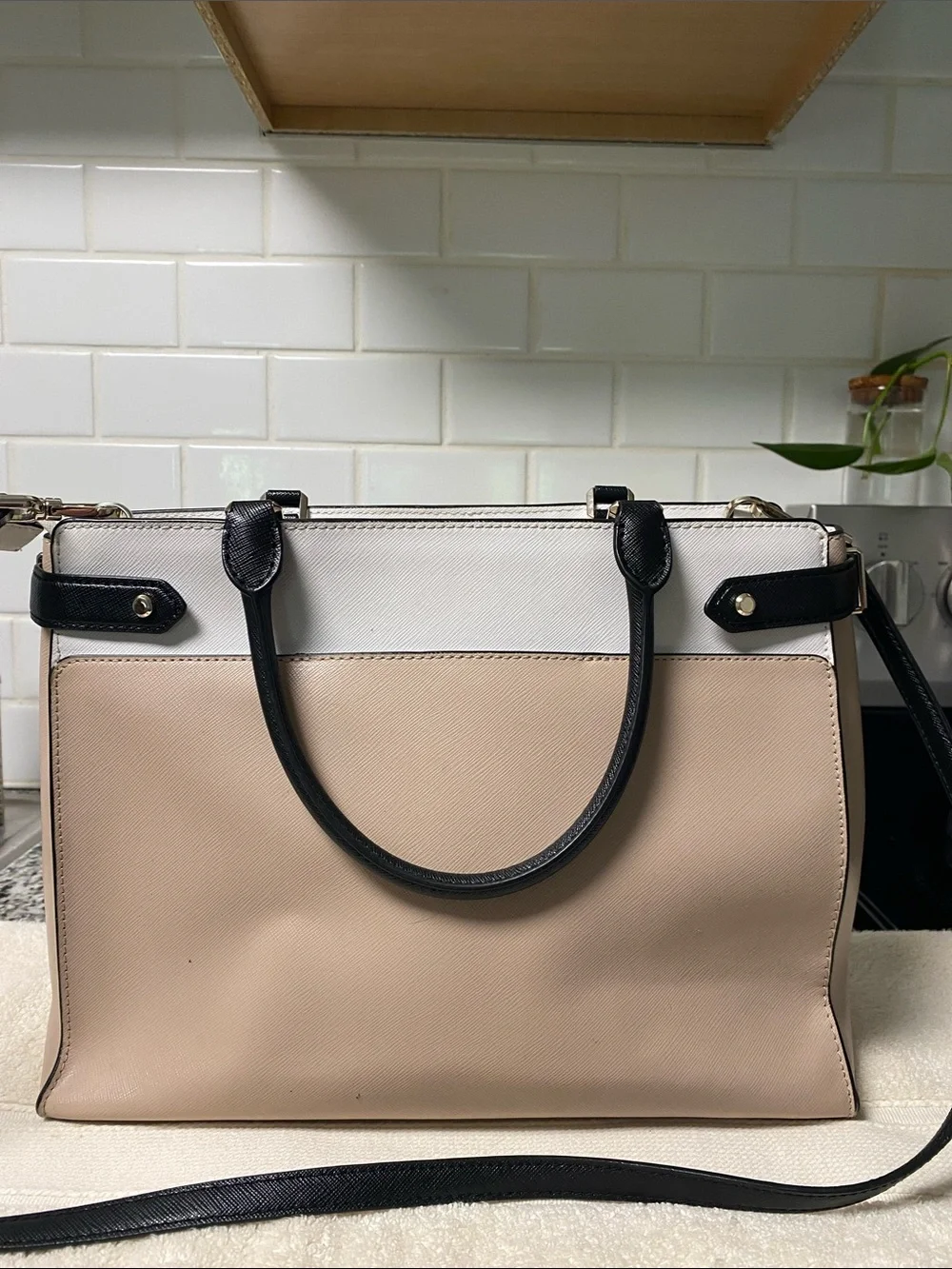 kate spade Two-Tone Beige, White & Black Leather Satchel
